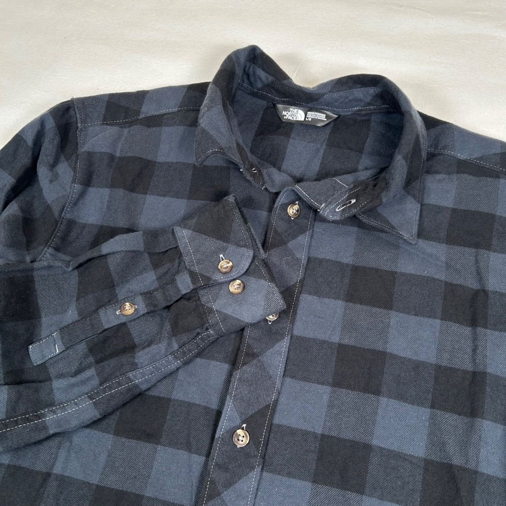 The North Face Shirt Men Large Blue Black Plaid Flannel Long Sleeve Button Up